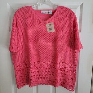 Croft And Barrow Pink Crochet Knit Short Sleeve Top Misses XL